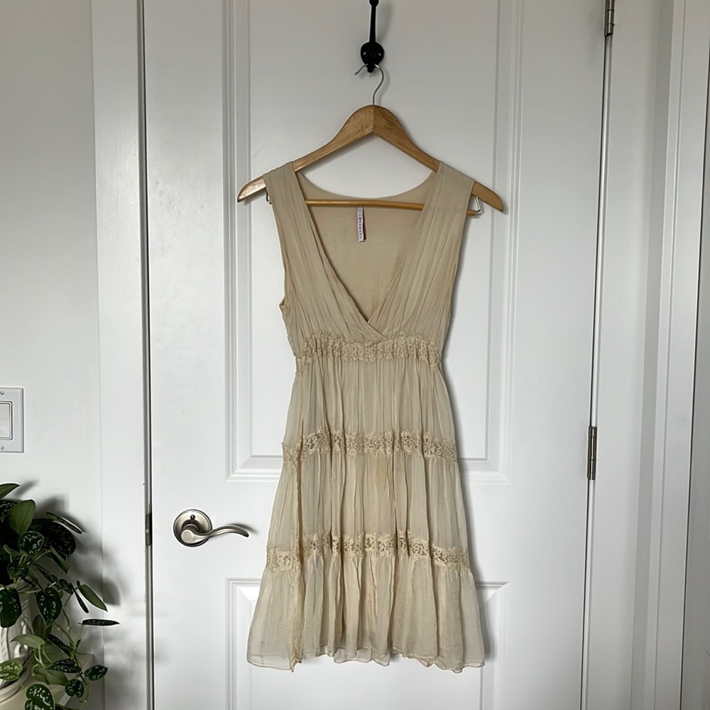 Cream lace silk dress